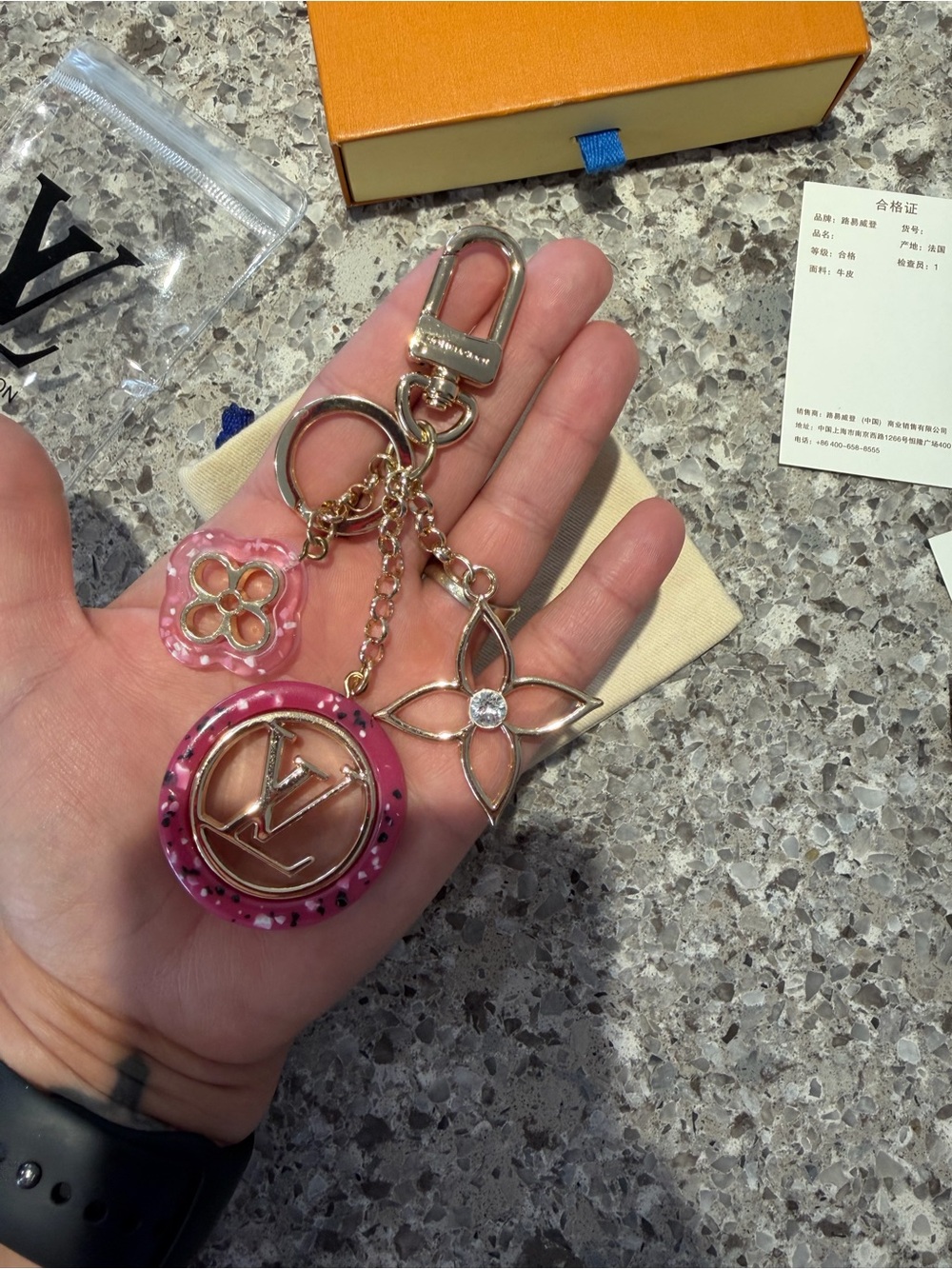 Louis Vuitton Pink & Gold Monogram Flower Key Holder Charm - Picture 3 of 14